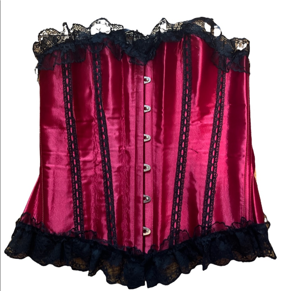 Red Lace up Corset Sz L - Used once